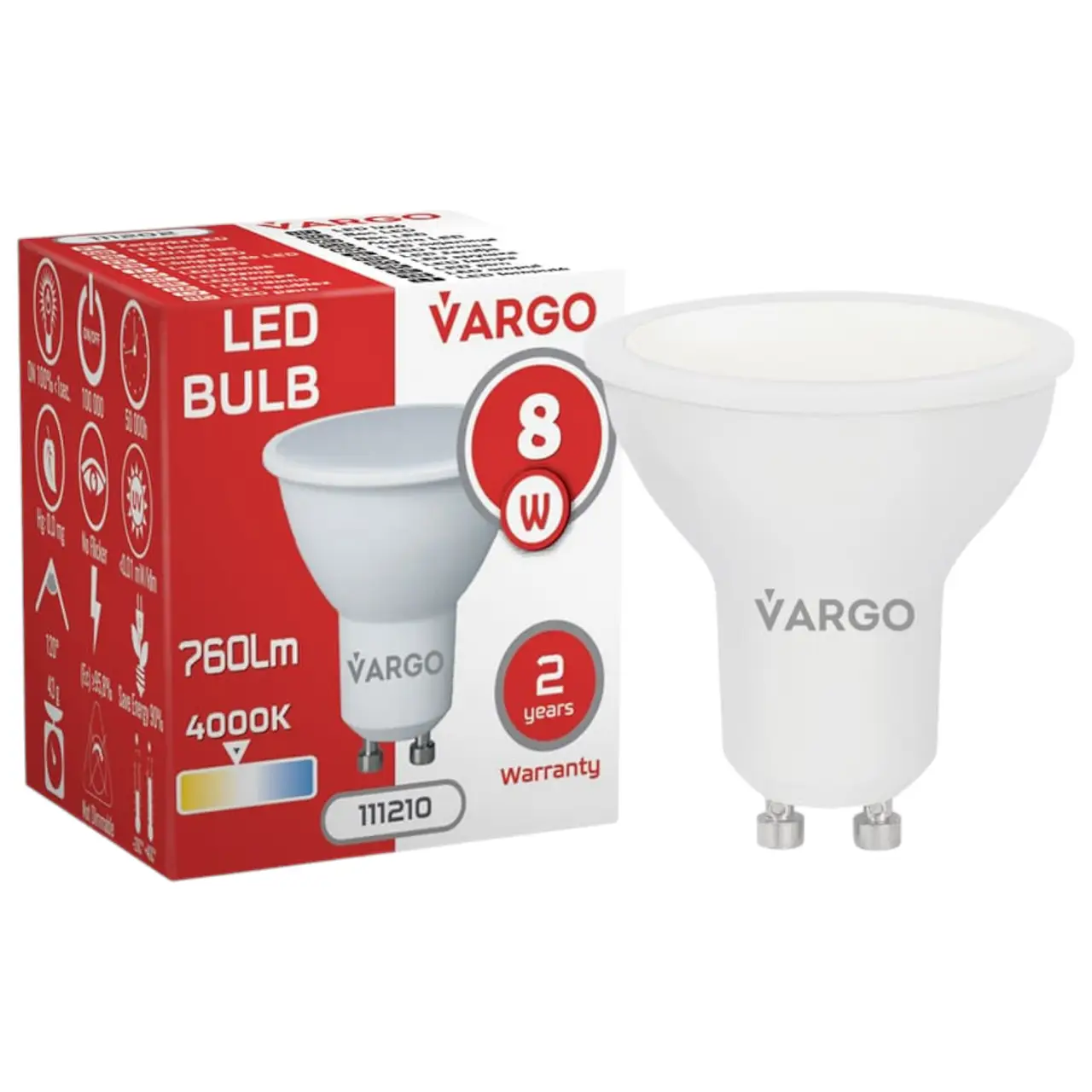 LED лампа Vargo GU10 8W 4000K