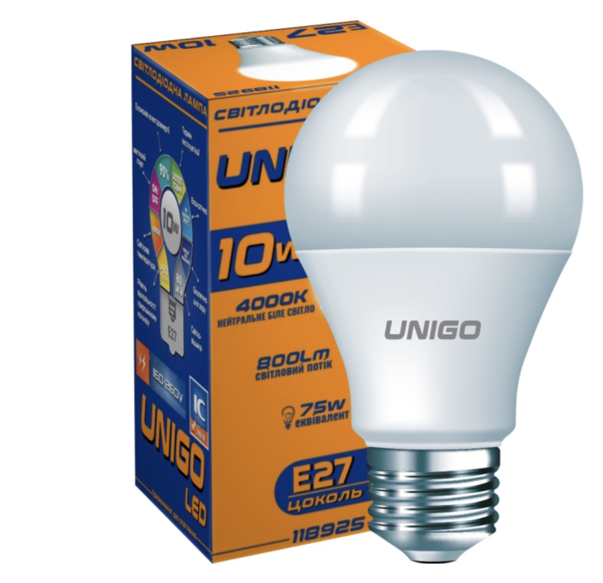 LED лампа UNIGO A60 10W E27 4000K