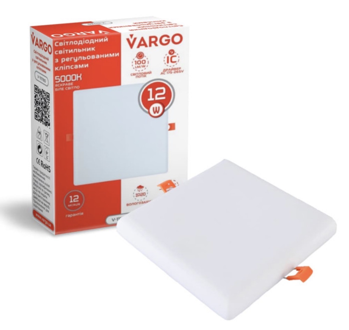 Светильник Vargo 12W S 85*85mm квадрат безрамный