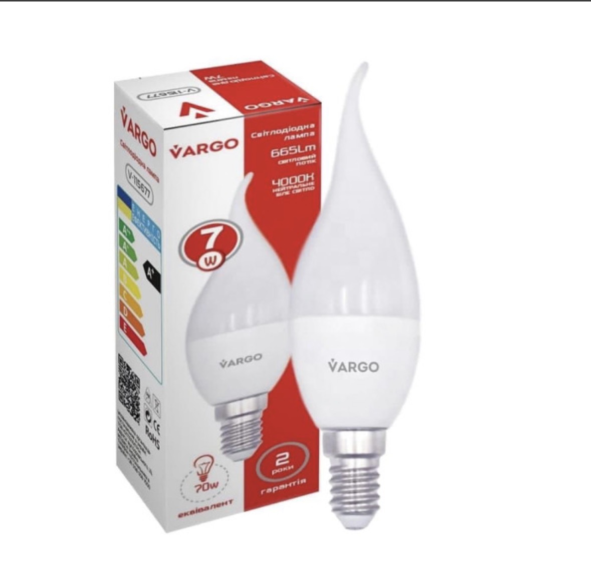 LED лампа Vargo C37 свеча на ветру 7W E14 4000K
