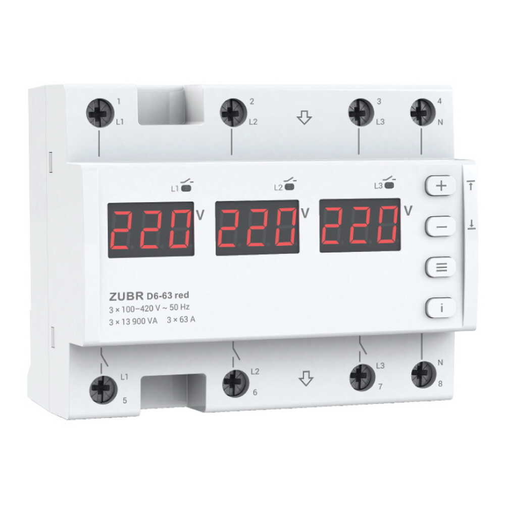 Реле напряжения трехфазное ZUBR D6-50 red