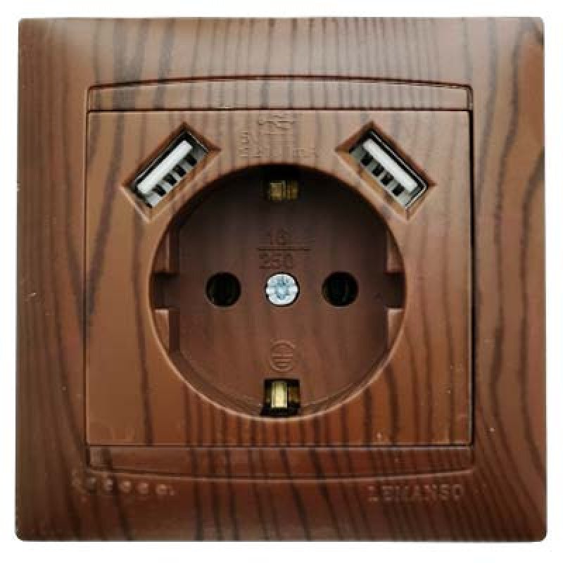 Розетка Lemanso Сакура 1-я с/з+2 гнезда USB вишня