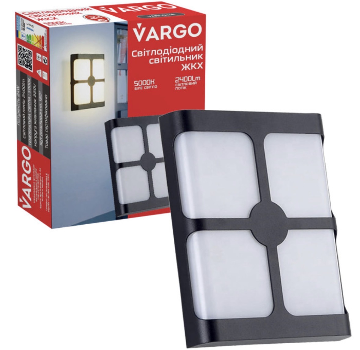 Светильник LED Vargo ЖКХ квадрат 24W 5000K IP54 черн