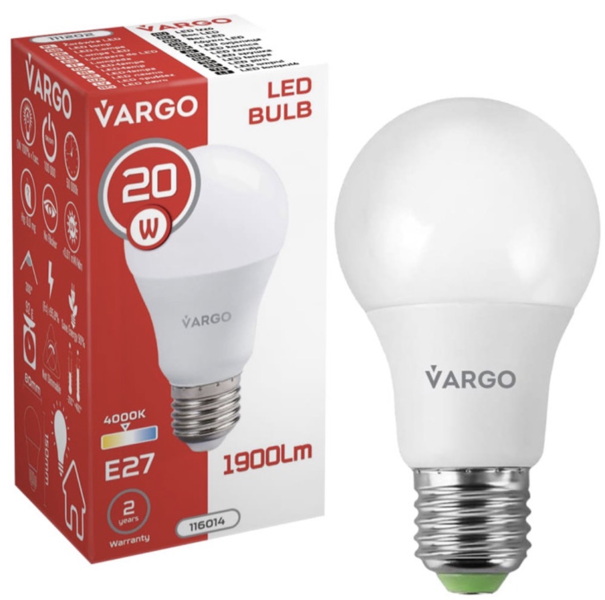LED лампа Vargo A80 20W E27 4000K