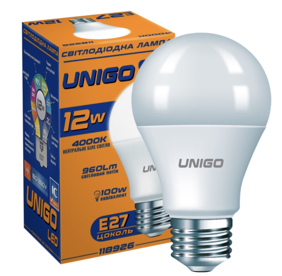 LED лампа UNIGO A60 12W E27 4000K