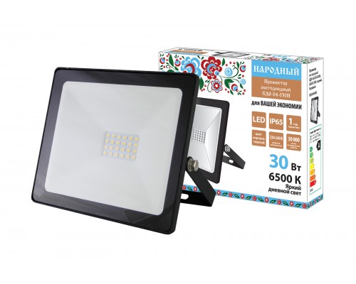 Прожектор СДО-04-030Н 30W 6500К IP65 черный народный