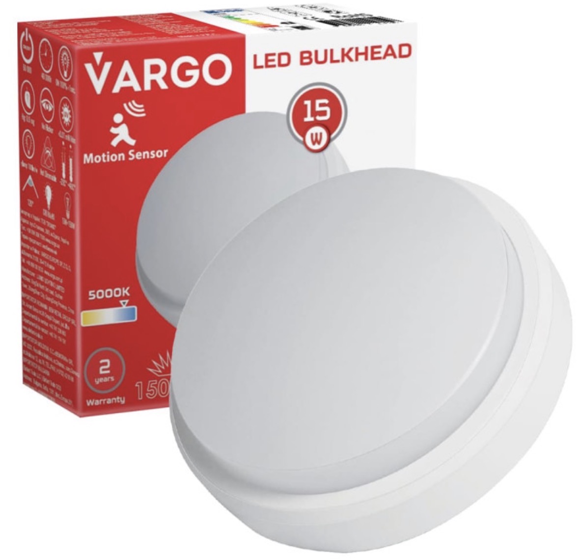 Светильник LED Vargo ЖКХ круг 15W 6500K IP54 с датч.движения