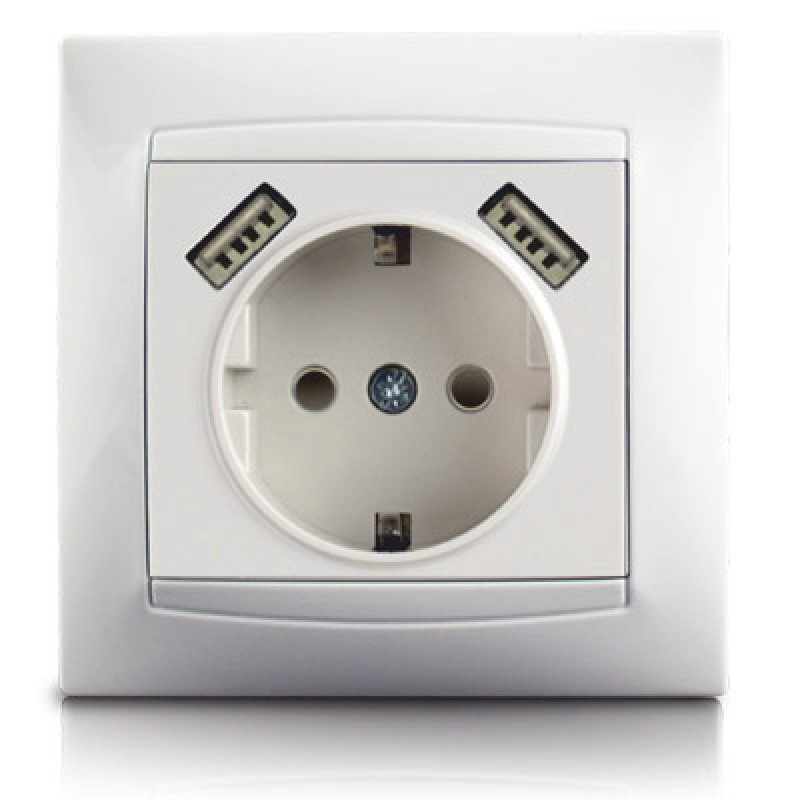 Розетка Lemanso Сакура 1-я с/з+2 гнезда USB белая