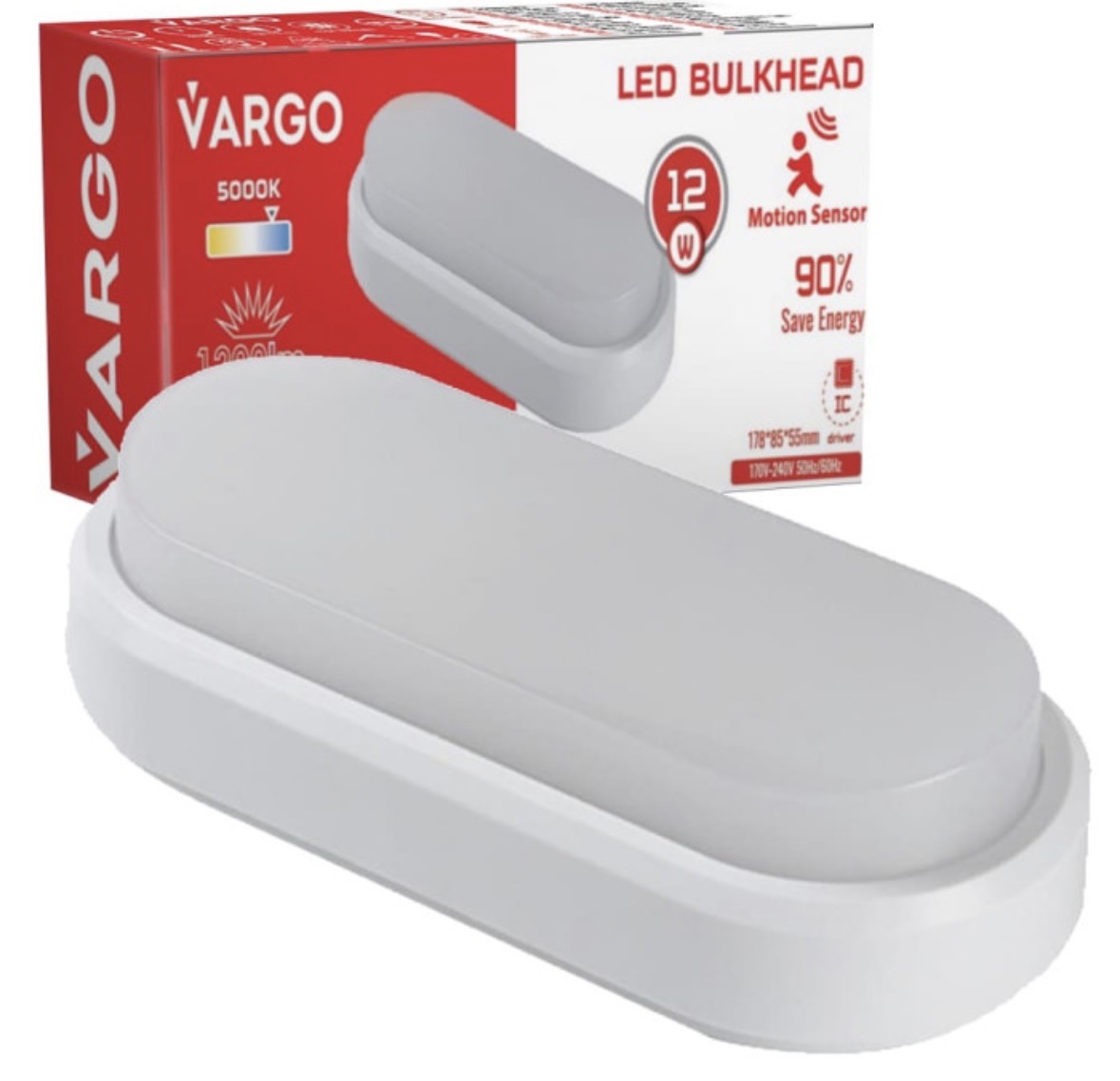 Светильник LED Vargo ЖКХ овал 12W 6500K IP54 с датч.движения